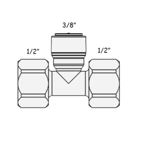 Фитинг Т-образный ITiGER 1821-E 1/2"-3/8"-1/2" (резьба внутренняя-трубка-резьба внутренняя)