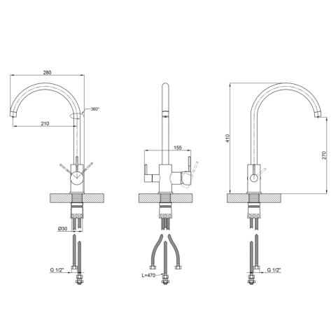 Змішувач для кухні Lidz Aria 020F (k35) під осмос та хол/гор. воду