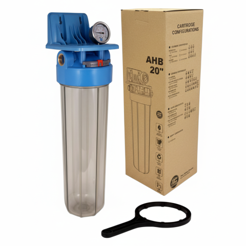 Фільтр Big Blue 20” Aquafilter BB20 AHB-FH20B1-B-WB з манометром (без картриджа)