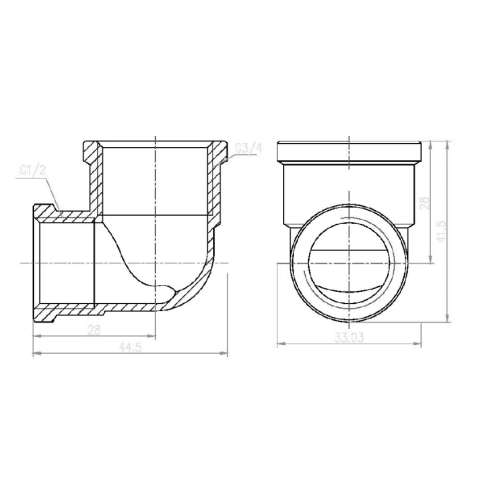 Угол SD Forte SF3692015 1/2" х 3/4" никелированный (внутр.резьба - внутр.резьба)