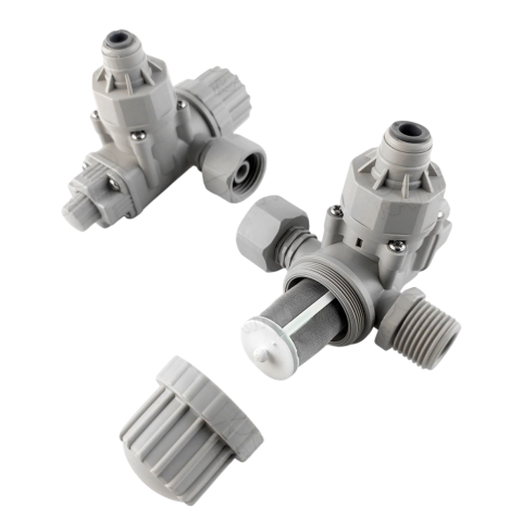 Адаптер с сетчатым фильтром 1832-C PJGDY04/0808 1/2"-1/4"-1/2" (резьба наружная - шаровой вентиль - резьба внутренняя)