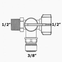 Адаптер 1832-B2 ZM 1/2"-3/8"-1/2" (резьба наружная - шаровой вентиль - резьба внутренняя)