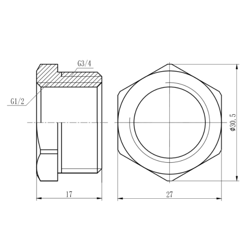 Перехідник SD Forte SF3742015 1/2"х3/4" нікельований (внутр.різьблення - зовнішнє різьблення)