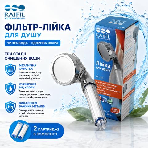 Фильтр для душа Raifil PS-102 с дополнительным набором картриджей