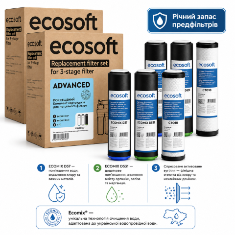 Комплект картриджів Ecosoft покращений для потрійних фільтрів (CRV3ECO) - 2 набори