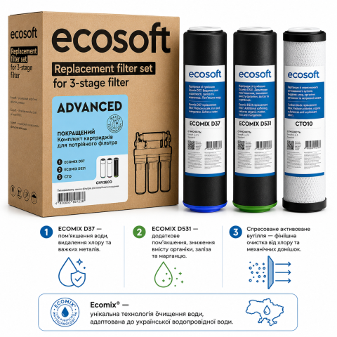 Комплект картриджів Ecosoft покращений для проточних фільтрів ( CRV3ECO )