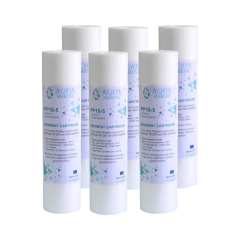 Комплект картриджів 6 шт. із спіненого поліпропілену AquaMarine PP10-5, 5 мкм (Slim 10)
