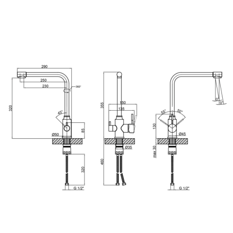 Змішувач для кухні Lidz Aria 020F1(k35)12 32 020F-13 Nickel (під осмос та хол/гор. воду)