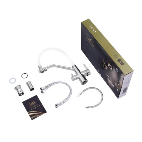 Смеситель для кухни Kroner Klassisch (ESG03817WHI) White/Nickel (под осмос и холл/гор. воду)