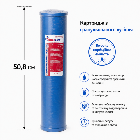 Картридж з гранульованого вугілля Нова вода CGAC-20BB (Big Blue 20)