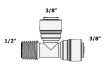 Фитинг Т-образный ITiGER 1802-D 3/8"-1/2"-3/8" (трубка-резьба внешняя-трубка)