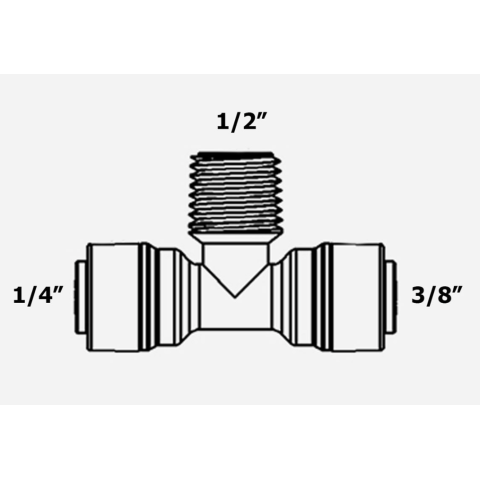 Фитинг Т-образный ITiGER 1802-K 1/4"-1/2"-3/8" (трубка-резьба внешняя-трубка)