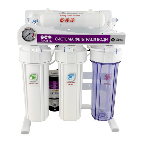 Фільтр з зворотним осмосом Raifil GRANDO 6+ (RO905-650BP-EZ-S-75G) з насосом на стійці з манометром.
