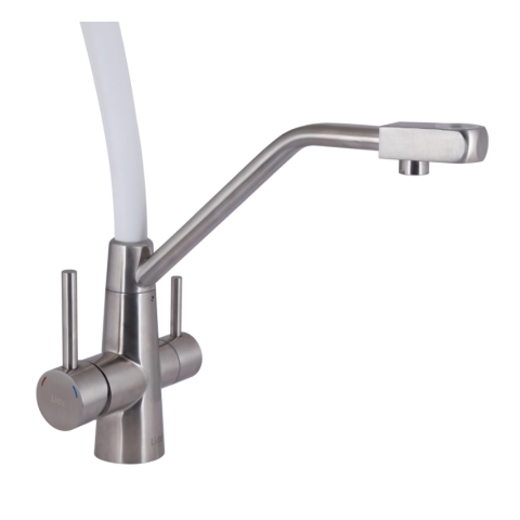 Змішувач для кухні Lidz Aria 020F3 White/Nickel (під осмос та хол/гор. воду)
