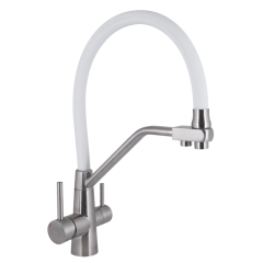 Змішувач для кухні Lidz Aria 020F3 White/Nickel (під осмос та хол/гор. воду)