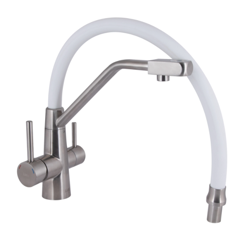 Змішувач для кухні Lidz Aria 020F3 White/Nickel (під осмос та хол/гор. воду)