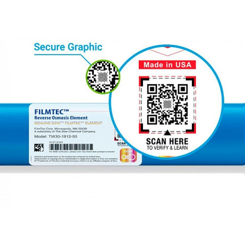 Мембрана обратноосмотическая DOW FILMTEC™ TW30-1812-50HR (в новом дизайне, с проверочным кодом)