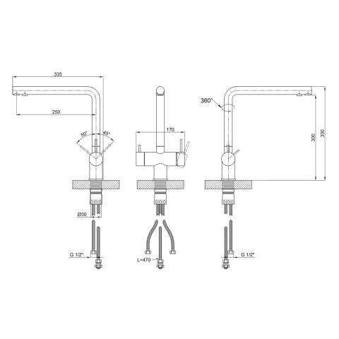 Змішувач для кухні Lidz Aria 020F1 (k35) LDARI020F1NKS43359 Nickel (під осмос та хол/гор. воду)