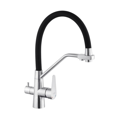 Смеситель для кухни Kroner Klassisch (ESG03817BLK) Black/Nickel (под осмос и холл/гор. воду)