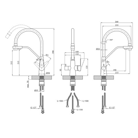 Смеситель для кухни Kroner Klassisch (ESG03817WHI) White/Nickel (под осмос и холл/гор. воду)