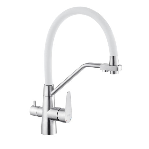 Смеситель для кухни Kroner Klassisch (ESG03817WHI) White/Nickel (под осмос и холл/гор. воду)