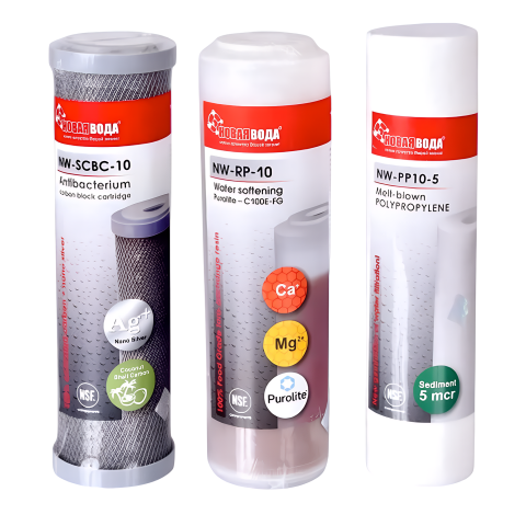 Комплект картриджів Нова Вода NW-K305 (Пом'якшення+Nano Silver) для проточного фільтра