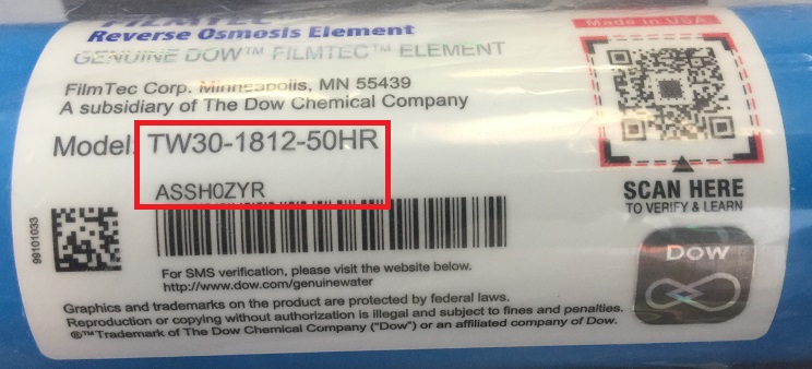 Мембрана зворотноосмотична DOW FILMTEC™ BW60-1812-75 DuPont (у новому дизайні, з перевірочним кодом)